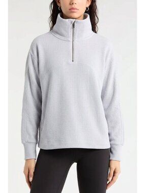 Zella Half Zip Waffle Stitch Sweatshirt Blue Ancient Marl Athleisure Size S NWT